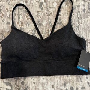 GAPFit Brushed Tech Jersey Low-Support Seamless Bra Charcoal M NWT